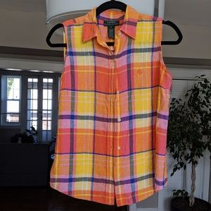 Vintage Ralph Lauren button top S, 100% linen